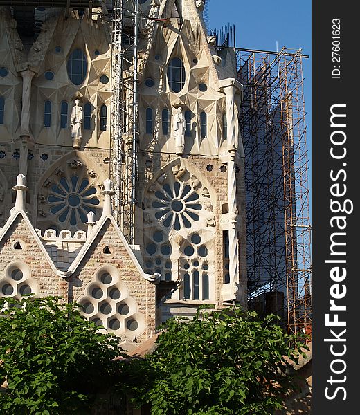 Gaudis unfinished church, La Sagrada Familia, has been under construction for 130 years. Barcelona, Spain.