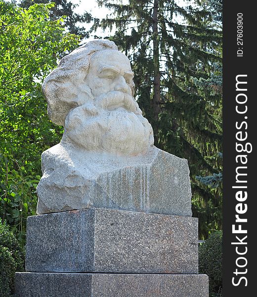 Karl Marx bust stone statue in East Europe