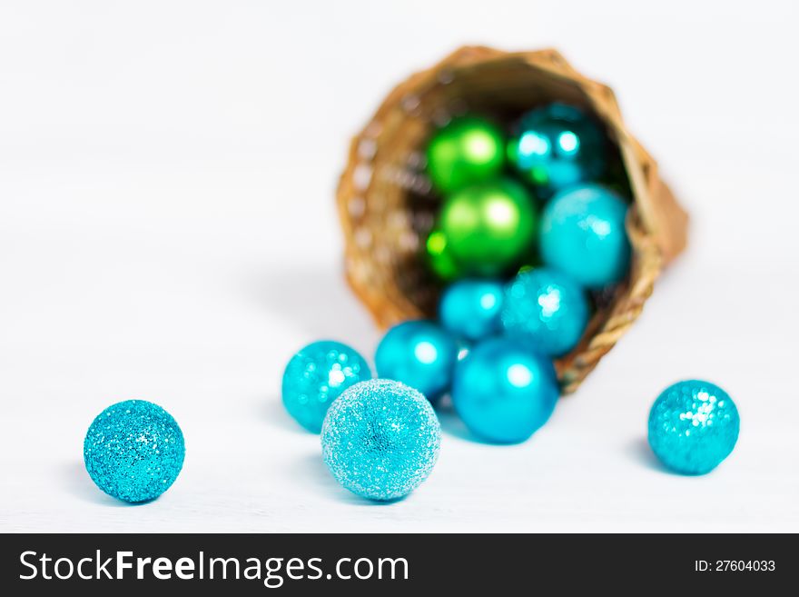 Christmas decoration with balls on rusty white background