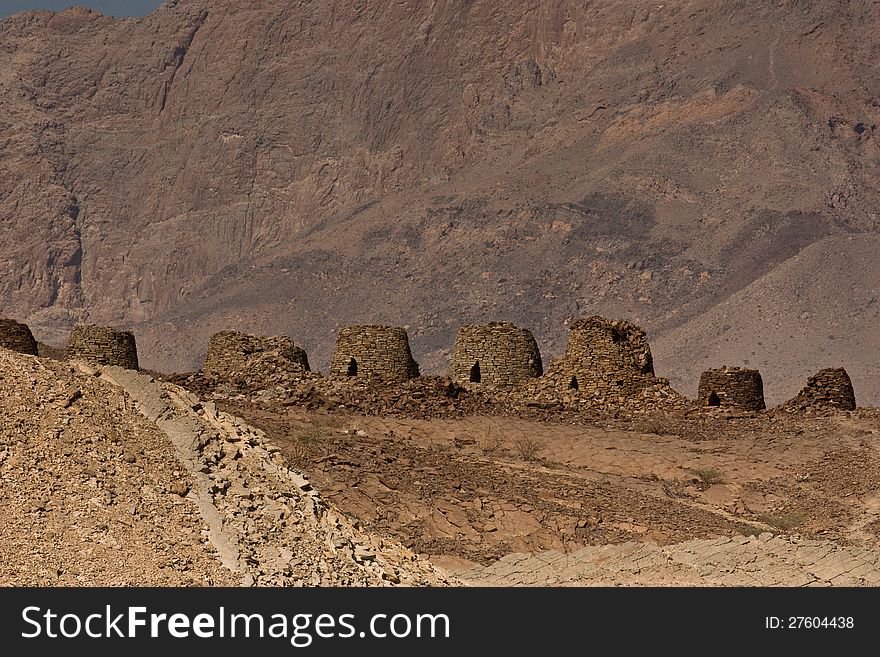 The ancient Beehive tombs at Jabal Misht Western Hajar (South) Oman. The ancient Beehive tombs at Jabal Misht Western Hajar (South) Oman.