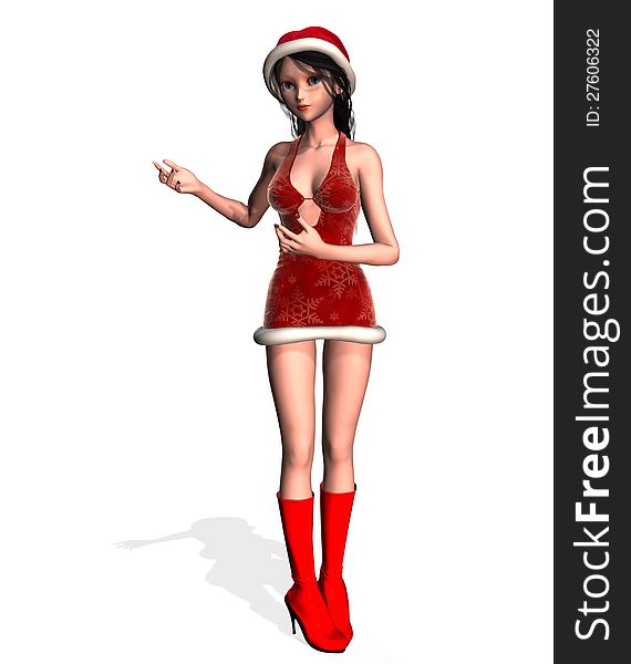 3D digital illustration of a beauty girl in santa hat on white background. 3D digital illustration of a beauty girl in santa hat on white background.