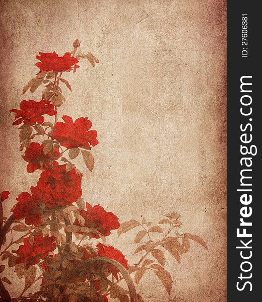 Grunge illustration of red roses on old paper background. Grunge illustration of red roses on old paper background.