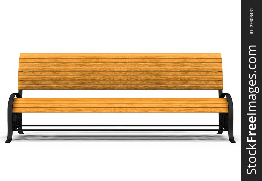 Illustration of 3d yellow park bench over white background.