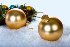 Golden Christmas Balls With Branch Christmas Tree Royalty Free Stock Photography Golden Christmas Balls With Branch Christmas Tree Royalty Free Stock Photography