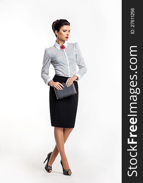 Serious Businesswoman - Fashion Model With Notepad