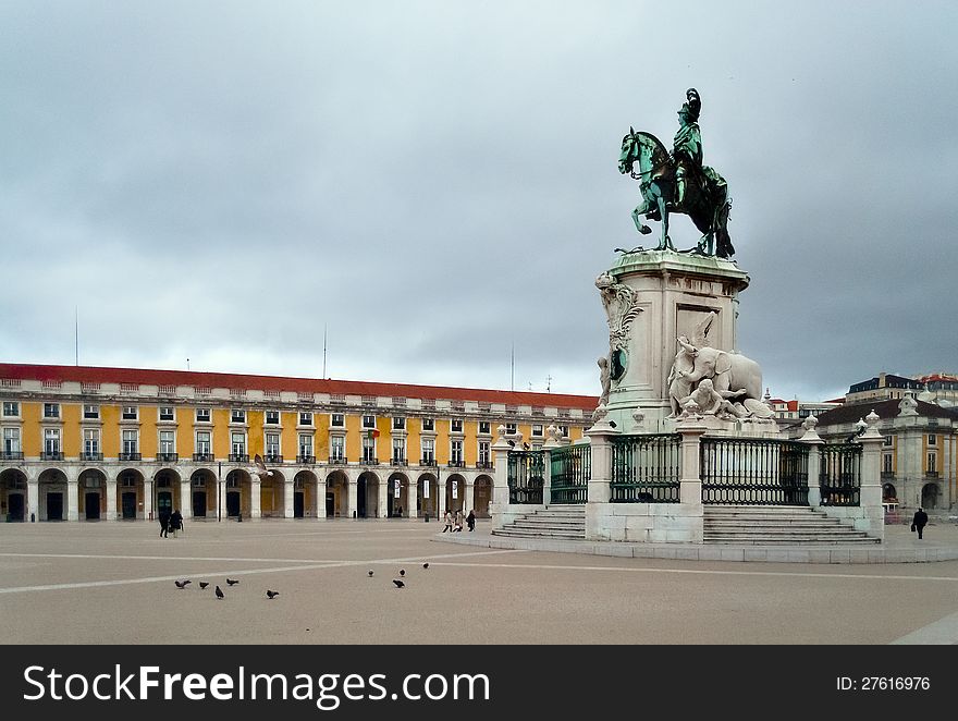 Statue of King Jose I on Commerce Square in Lisbon, Portugal