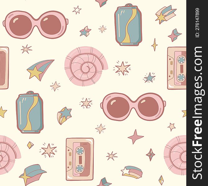 Stars Of Different Shapes Doodle Seamless Pattern. Star Design Elements. Vector