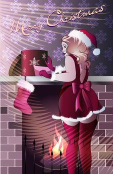 Mrs Santa Wearing Gifts In Purple Stock Image