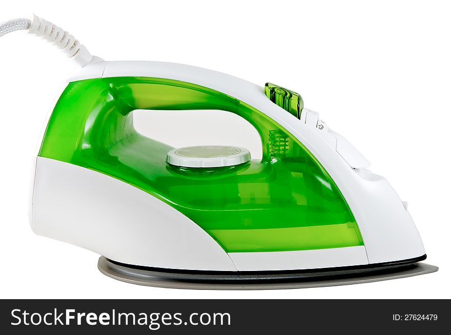 The electric iron is photographed on a white background