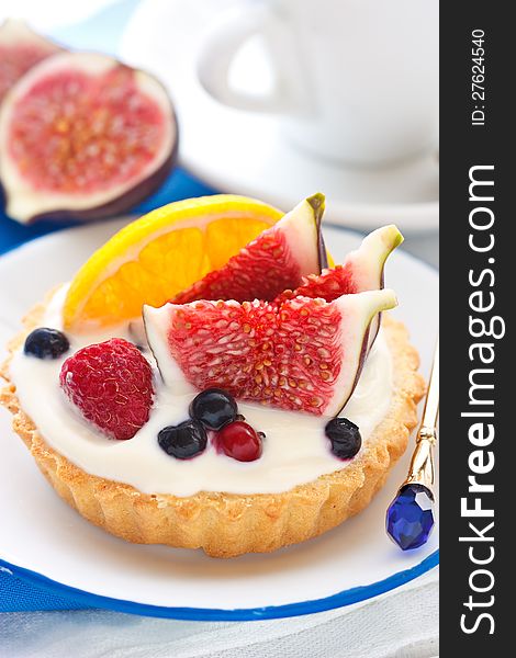 Delicious cake with custard and fresh berries and fruits. Delicious cake with custard and fresh berries and fruits.