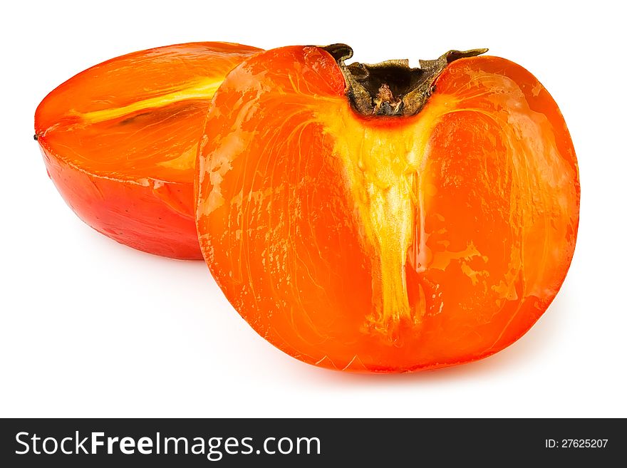 Persimmon cut on white background