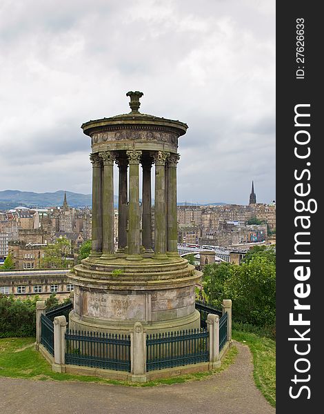 The famous Dugald Stuart monument on Calton Hill, Edinburgh, overlooking the city. The famous Dugald Stuart monument on Calton Hill, Edinburgh, overlooking the city