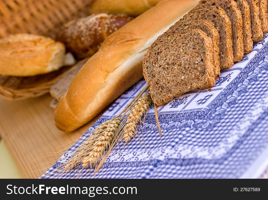 Various bread and pastry on the table