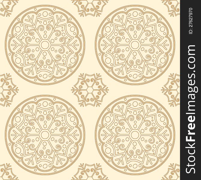 Seamless abstract snowflakes background in golden colors. Seamless abstract snowflakes background in golden colors