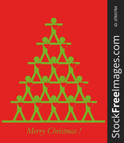 Christmas fir-tree from people on a red background