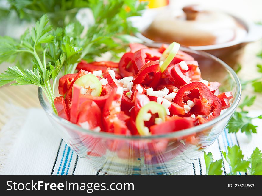 Salad with fresh ripe peppers