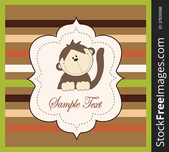 Vector illustration of a card with cartoon monkey. Vector illustration of a card with cartoon monkey