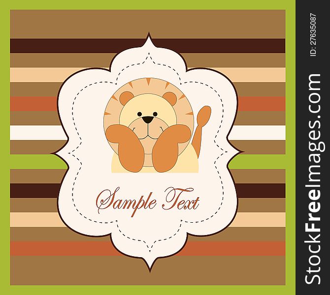 Vector illustration of a card with cartoon lion. Vector illustration of a card with cartoon lion