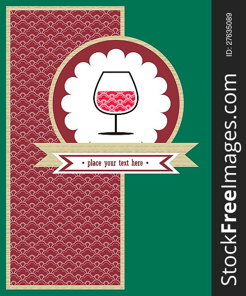 Card With A Glace Of Wine And Red Pattern