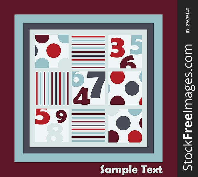 Vector illustration of a card with numerals, stripes and circles. Vector illustration of a card with numerals, stripes and circles