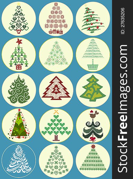 Vector collection of 15 different Christmas trees. Vector collection of 15 different Christmas trees