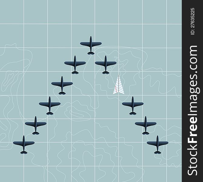 Vector illustration of a map and flying planes. Vector illustration of a map and flying planes