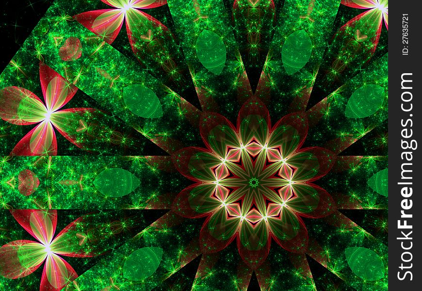 Floral christmas ornament, digital fractal art, abstract illustration
