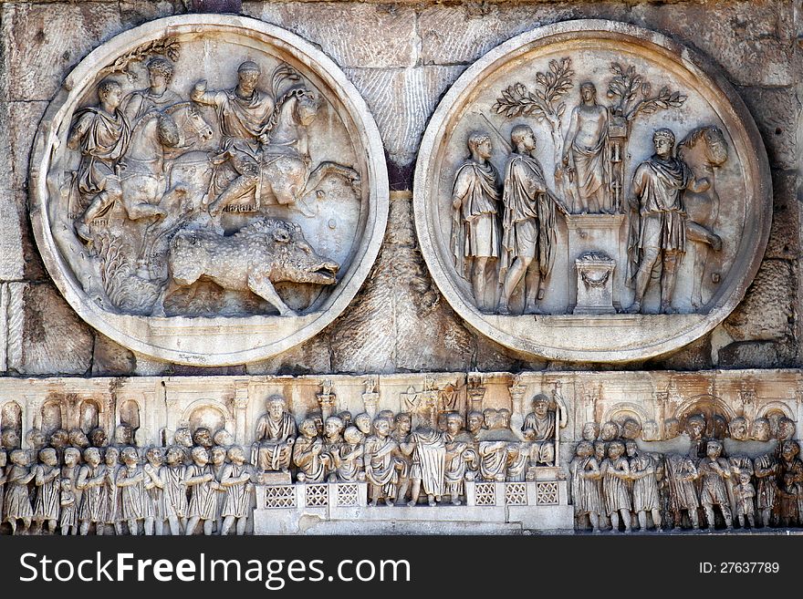 Detail of the Titu's Arch in Rome. Detail of the Titu's Arch in Rome.