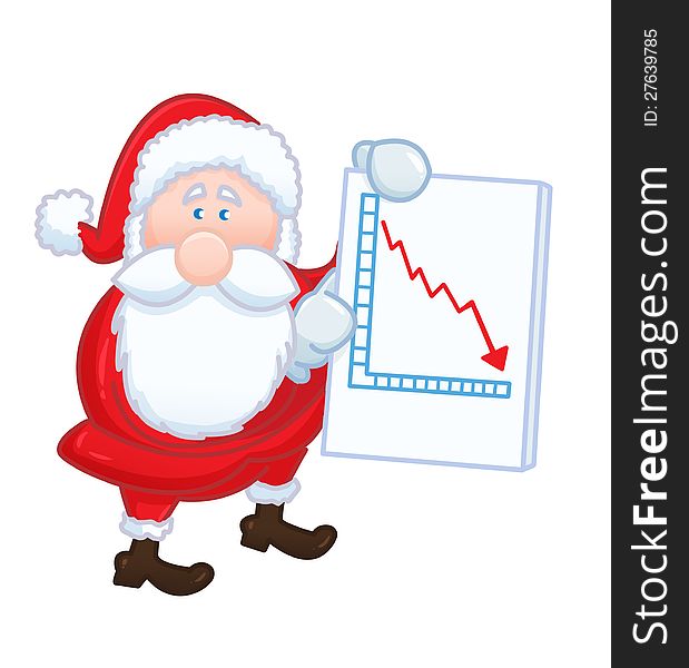 Santa Claus isolated showing a negative chart. Santa Claus isolated showing a negative chart