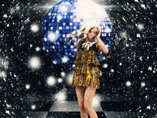 Girl In Golden Dress On Disco Royalty Free Stock Images Girl In Golden Dress On Disco Royalty Free Stock Images