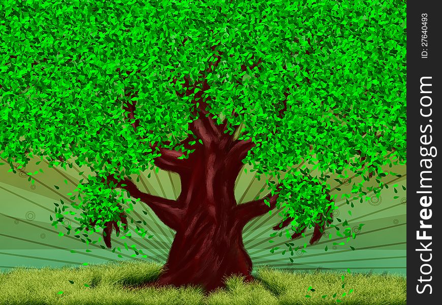 Illustration of season tree with green leaves background. Illustration of season tree with green leaves background.