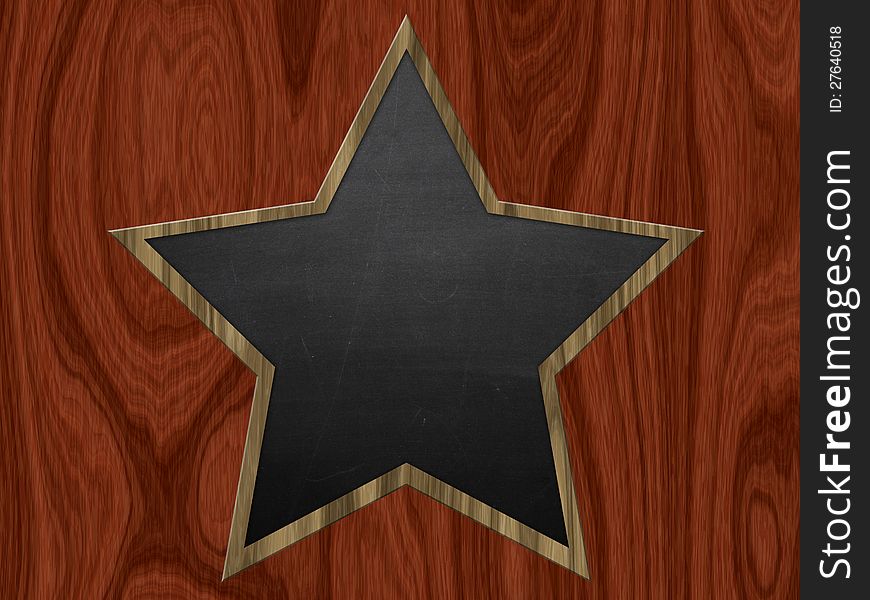 Illustration blank star shaped chalkboard on wooden background.