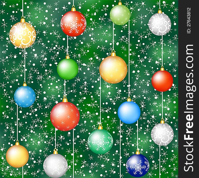 Seamless christmas background with tree and hanging baubless. Seamless christmas background with tree and hanging baubless