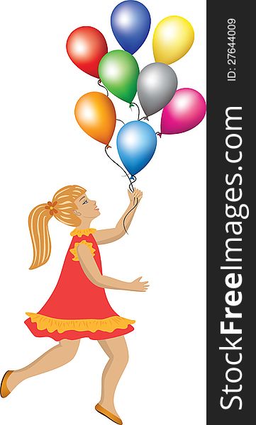 Girl run and jump with balloons in your hand. Girl run and jump with balloons in your hand