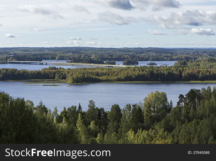 View over forests and lakes in Tampere, Finland.