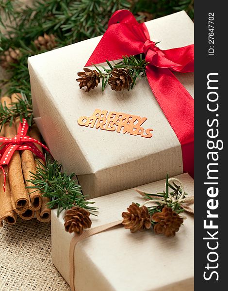 Christmas Gift Boxes And Decorations, Rustic Style