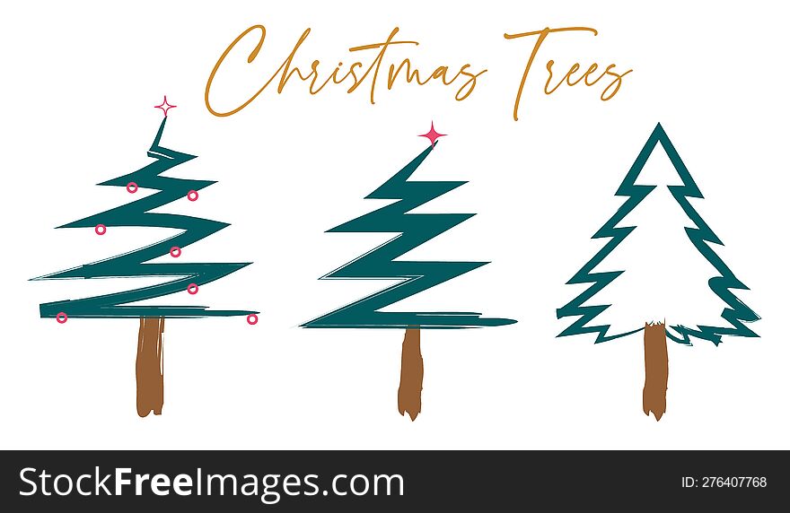 Collection of Christmas decorations, Paintbrush style cute hand-drawn. Christmas forest woodland motif