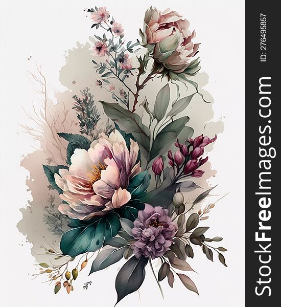 Stunning Flower Bouquet On White Background Digital Art Prints