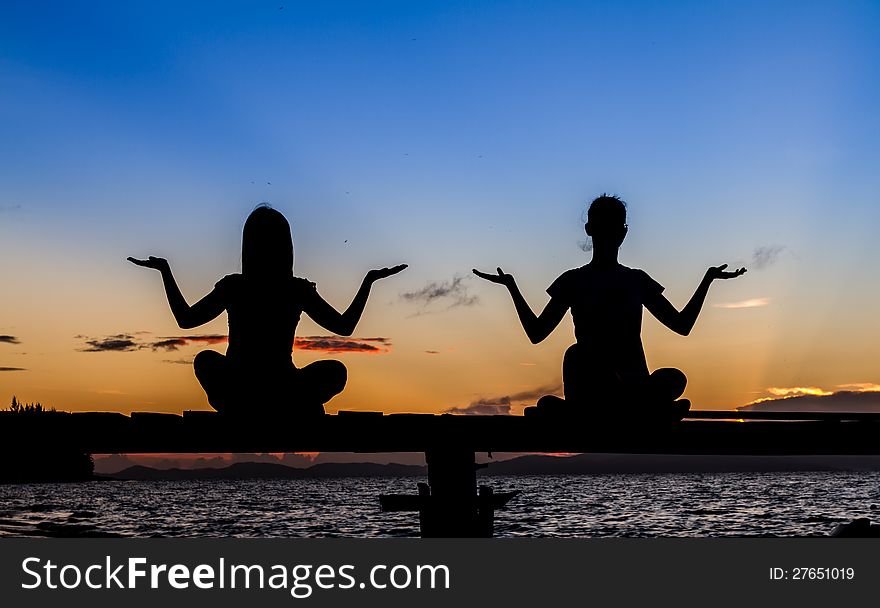 Silhouette Of Beautiful Yoga Woman