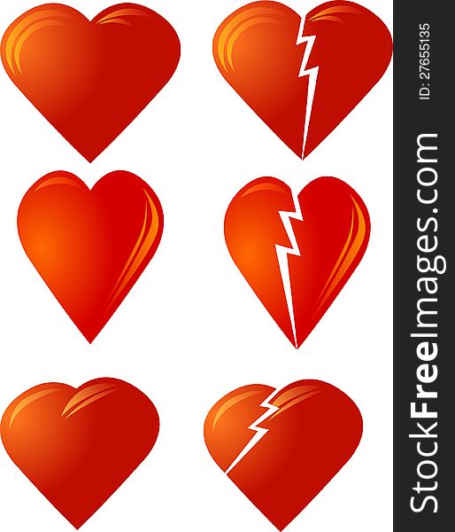 Illustrator set of hearts and broken hearts