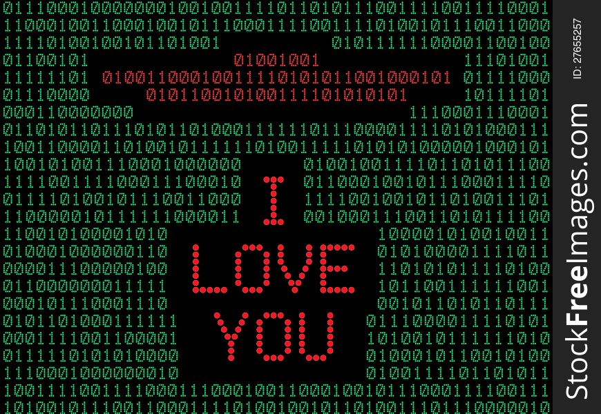 The binary translation of I love you. The binary translation of I love you