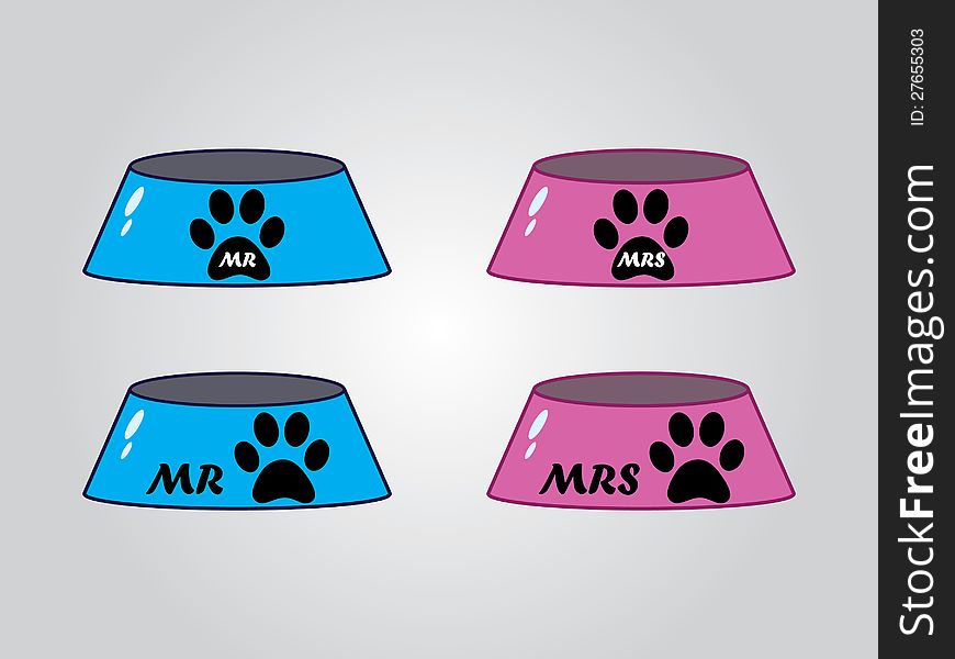 Male and female dog bowls, vector