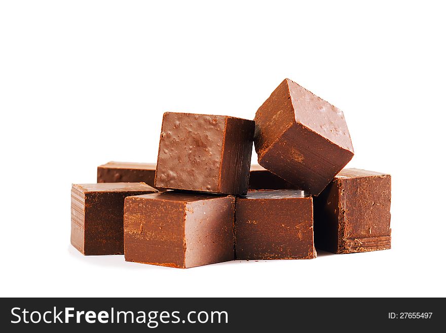 Chocolate cubes isolated on white