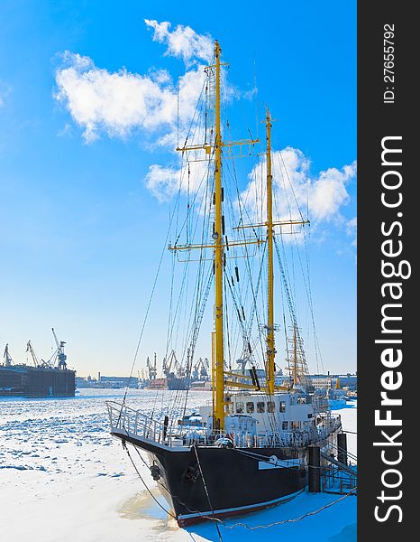 Sailing vessel against port. Neva river. St.-Petersburg. Russia. Sailing vessel against port. Neva river. St.-Petersburg. Russia