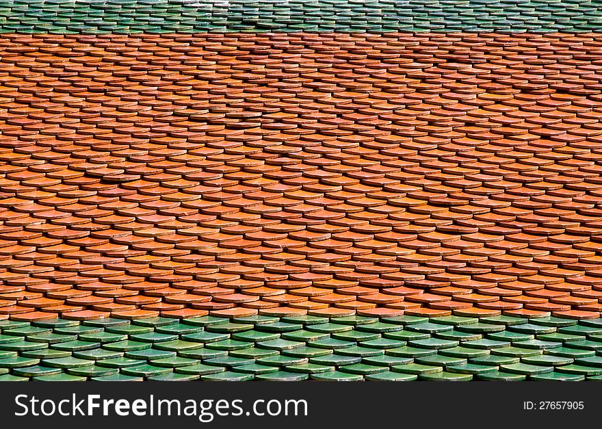 Tiled roof of buddhist thai temple, Thailand