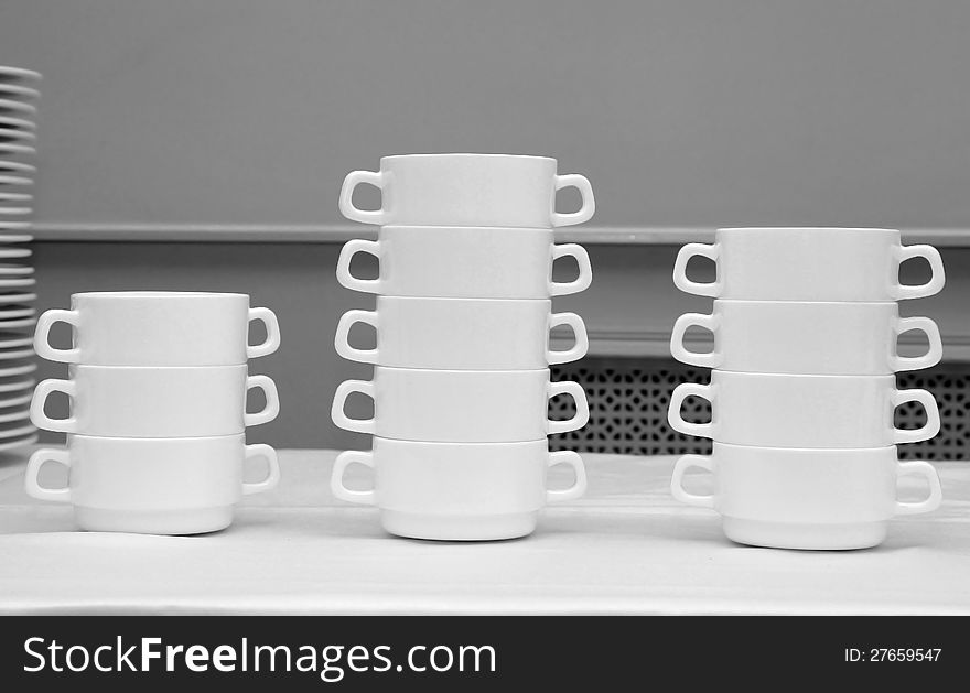 Pure white crockery in shades of gray
