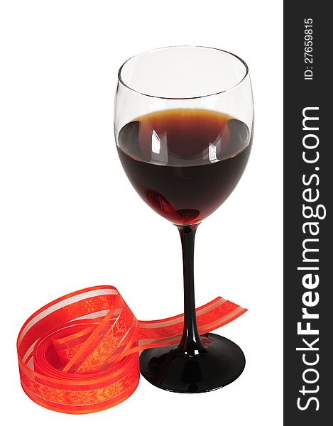 Glass of red wine with ribbon. Glass of red wine with ribbon
