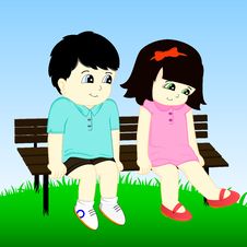 Boy And Girls On The Branch Royalty Free Stock Images Boy And Girls On The Branch Royalty Free Stock Images