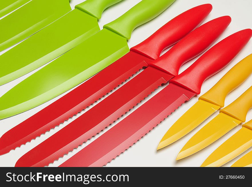 Colorful knife collection for table and kitchen. Colorful knife collection for table and kitchen.