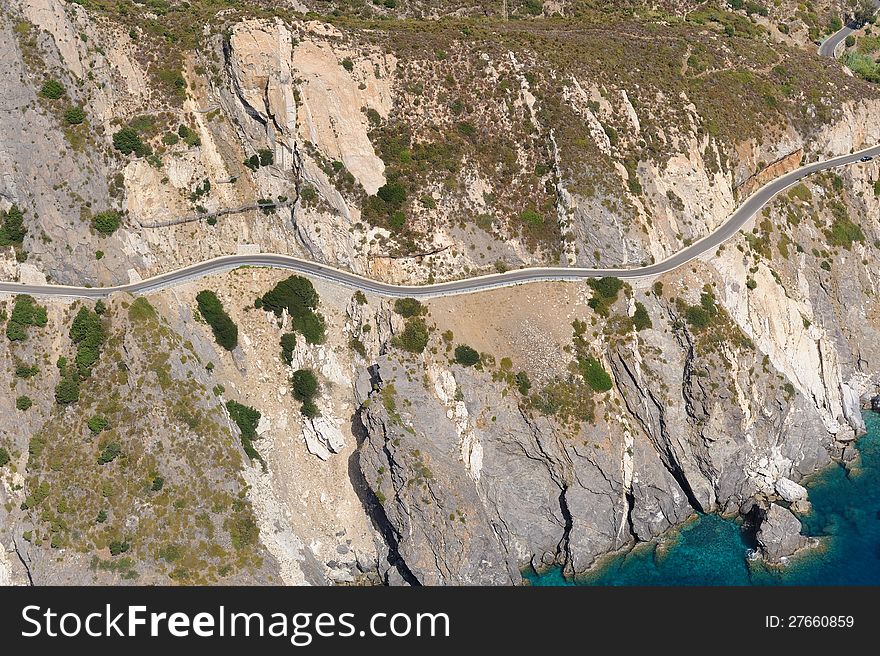 Aerial view of a road in Costa del Sole-Elba island